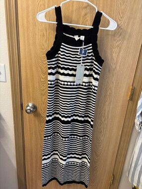 Joie Black and White Striped Knit Midi Dress